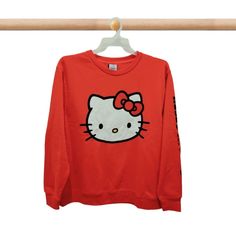 Cute Hello Kitty Sweatshirt Original By Sanrio Size L Red Color Crewneck Pullover Graphic Print At Front 60% Cotton 40% Polyester Brand New Red Cartoon Print Sweatshirt For Fall, Red Long Sleeve T-shirt With Cartoon Print, Cute Red Fall Tops, Casual Long Sleeve Hello Kitty T-shirt, Casual Long Sleeve T-shirt With Hello Kitty Print, Cute Red Long Sleeve Sweatshirt, Hello Kitty Long Sleeve Cotton Top, Hello Kitty Print Crew Neck Tops For Fall, Cute Red Crew Neck Top