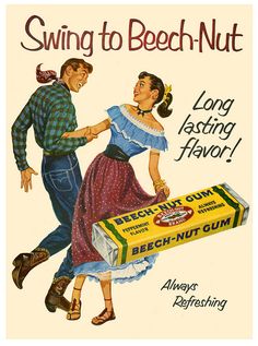 an advertisement for chewing gum from the 1950's shows a man and woman dancing