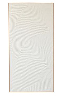 an abstract white and gold painting with wavy lines on the bottom, against a white background