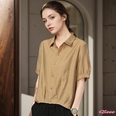 Sweet and Soothing Short Sleeve T-Shirt Dress Short Sleeve Blouse Design, Sleeve Stencil, Refined Fashion, Casual Activewear, Half Skirt, Lightweight Shorts, Khaki Dress, Polo Collar, Short Sleeve Blouse