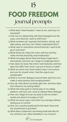 a green poster with the words'15 food freedom journal'written in black and white