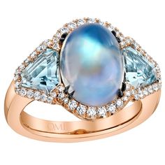 Check out the deal on Omi Privé Oval Moonstone Cabochon, Aquamarine & Diamond 3 Stone Ring in Rose Gold at Borsheims Teal Jewelry, Rose Gold Ring Set, Moonstone Cabochon, Fake Jewelry, Jewellery Marketing, 3 Stone Rings, International Jewelry, Purple Sapphire, Gold Ring Sets