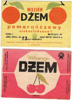 two old match cards from germany with cherries and oranges on the front, one for dzem