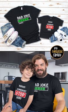 Funny daddy and me shirts for the whole family to enjoy! Matching shirt sets for dad, baby, son, daughter, kid, brother, sister. Family outfit for fathers and children - Dad jokes, puns and bad humor guaranteed! #daddyandme #dadandme #dadandbaby #fatherhood #dadshirts #dadfashion #dadhumor #dadjokes #puns Funny Matching Shirts, Bad Humor, Dad Fashion, Dad Baby, Dad Daughter, Funny Outfits, Dad Humor, Matching Family Outfits, Brother Sister