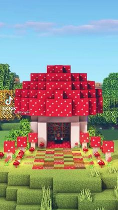 Minecraft Building Ideas Easy Tutorial, Room Ideas For Minecraft, Minecraft Mushroom House Tutorial, Pretty Minecraft Houses Floor Plans, Minecraft Cottage House Blueprints, Mushroom House In Minecraft, Cool Minecraft Builds, Minecraft Spawn Point Ideas, Cool Minecraft House Ideas