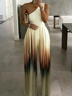 Come to Stylewe to buy Jumpsuits at a discounted price, SPU: 1RJU59DF42, Color: As Picture, Pattern:Ombre, Neckline:One Shoulder. Ombre Fashion, Jumpsuit Online, Long Jumpsuits, Printed Jumpsuit, Aaliyah, Girly Fashion, Sleeveless Jumpsuits, Tulum, Straight Leg Pants