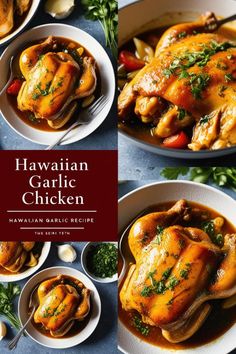 the hawaiian garlic chicken recipe is ready to be eaten and put on the table for dinner