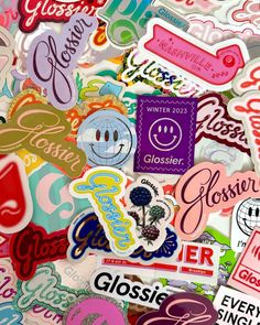 many different stickers are shown together