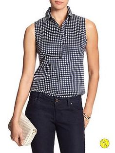 Factory Non-Iron Sleeveless Shirt Chic Printed Sleeveless Blouse, Casual Sleeveless Plaid Blouse, Forever 21 Summer Button-up Blouse, Sleeveless Shirt, Wrinkle Free, Vest Dress, Banana Republic, Top Blouse, Womens Tops