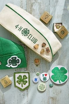 the contents of a st patrick's day hat laid out on a table