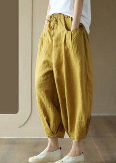 Plus Size White Wrinkled Tie Waist Linen Lantern Pants Summer Lantern Pants, Plus Size White, Summer Yellow, Pants Summer, Pants Style, Linen Maxi Dress, Linen Style, Plus Size Pants, Plus Size Sweaters