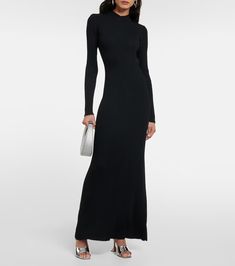 Palmira Ribbed Knit Maxi Dress in Black - Staud | Mytheresa Evening Ribbed Long Maxi Dress, Ribbed Maxi Dress For Work, Fitted Ribbed Maxi Dress, Evening Ribbed Maxi Dress, Elegant Ribbed Maxi Dress For Work, Elegant Ribbed Maxi Dress For Formal Occasions, Elegant Formal Ribbed Maxi Dress, Chic Evening Ribbed Maxi Dress, Chic Evening Maxi Dress With Ribbed Details