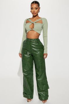 Aviva Washed Faux Leather Cargo Pant - Hunter Faux Leather High-waisted Pants, High-waisted Faux Leather Pants With Belt Loops, Affordable High-waisted Faux Leather Pants, High-waist Faux Leather Pants With Faux Pockets, Fashion Nova Leather Pants, Cute Bottoms, Hunter S, Fashion Bottoms, Cargo Pant