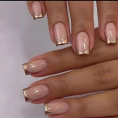 Chic Golden-Edged French Tip Press-On Nails - Medium Ballet Shape, Glossy Finish, Gradient/Solid Color Bogo Buy One Kit And Get One Free. Just Add Both Items To Your Bundle To Receive This Offer. Also, Receive This Item For Free With Any Regular Purchase. Just Add This Item To Your Bundle Along With The One You Want To Purchase And Wait To Receive Your Discount. Bundle And Save. Light Colored Nails, Colored Nail Tips, French Tip Press On Nails, Press On Nails Short, Nagel Tips, Get Nails, Stick On Nails, Nail Art Hacks, Nails Short