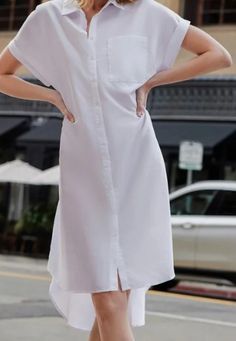 Lasaky - Short-sleeve Monochromatic Printed Abstract Shirt Dress Shirt Collar Pattern, Short Sleeve Shirt Dress, Terry Cloth Dress, Abstract Shirt, Midi Shift Dress, Short Sleeve Dress Shirt, Shirt Dress Casual, Dress Shirts For Women, White Shirt Dress