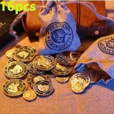 a bag full of coins sitting on top of a table