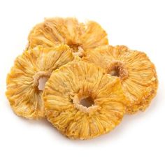 two pieces of dried pineapple on a white background