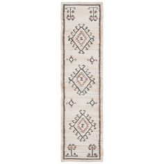 a white runner rug with an intricate design on the bottom and sides, in two different colors