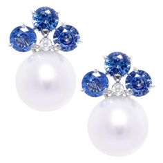 Cornflower Blue Sapphire, South Sea Pearls Earrings, Symmetrical Design, Earrings Design, Sea Pearl, Amethyst Jewelry, South Seas, South Sea Pearls, Sea Pearls