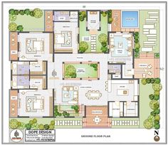 the floor plan for an apartment building with multiple rooms and lots of living room space