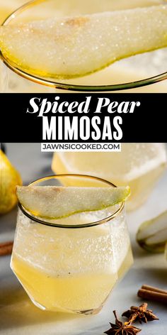 two glasses filled with spiced pear mimosa