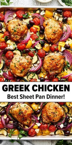 Greek chicken sheet pan dinner. Greek Sheet Pan Chicken, Greek Sheet Pan, Sheet Pan Meals Chicken, Mediterranean Diet Meal Plan, Sheet Pan Chicken, Ground Beef Recipes Healthy, Chicken Thigh Recipes Oven, Chicken Thigh Recipes Crockpot, Ground Beef Recipes For Dinner