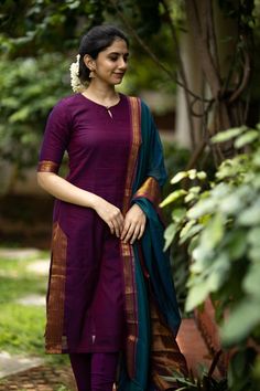 Magenta Kurti, Chudidhar Designs, Kalamkari Dresses, Kurti Patterns