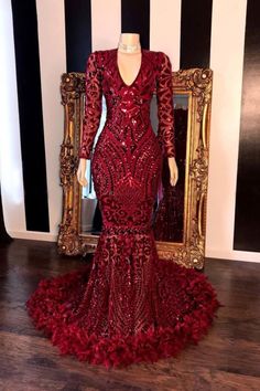 Amazing Sequins V-neck Long Sleeve Mermaid Prom Dresses Burgundy Mermaid Prom Dress, Long Sleeve Prom Dress Mermaid, Sequin Prom Dresses Mermaid, Burgundy Prom Dress Mermaid, Long Sleeve Mermaid Prom Dress, Prom Dress Burgundy, Mermaid Gown Prom, Burgundy Prom, Prom Dresses Long Mermaid