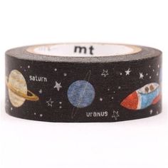 a roll of black tape with planets and stars on it