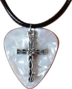 Star Cross, Christian Girl, Girl Jewelry, Necklace White, Cross Charms, Metal Charm, Guitar Pick, White Pearl, Chain Styles