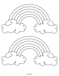 a coloring page with two rainbows in the sky and clouds on top of each other