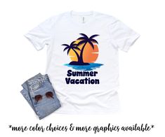 These cute shirts are perfect for beach trip, family vacation, summer trip, or a just because shirt! Choose from many graphics and an assortment of colors. See pictures 2-6 for design options. This short sleeve solid T-Shirt features solid colors and choice of graphic. The comfortable, lightweight fabric is easy to wear and washes well for long-lasting wearability. Available in many white, oatmeal, and ash gray. Sizes are available in baby bodysuits all the way up through adult 3XL. We have some Summer Crew Neck Sublimation T-shirt With Funny Print, Graphic Tee T-shirt For Family Vacation, Relaxed Fit T-shirt For Family Beach Vacation, Short Sleeve Shirt For Family Vacation, Family Vacation T-shirt With Custom Print, Summer Family Vacation Shirt With Graphic Print, Summer Family Vacation Shirt With Short Sleeves, White T-shirt For Family Beach Vacation, Summer Graphic Print Shirt For Family Vacation