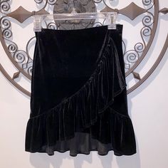 Urban Outfitters Nwt Faux Wrap Velvety Skirt New With Tags Size Small 26” Waist 18” Length Chic High Waist Skirt By Urban Outfitters, Chic High-waist Skirt From Urban Outfitters, Fall Ruffled Skirt For Night Out, Fall Night Out Ruffled Skirt, Urban Outfitters Fitted Tiered Skirt, Fitted Pleated Skirt By Urban Outfitters, Urban Outfitters Black Bottoms For Night Out, Black Ruffled Mini Skirt For Fall, Chic Lined Mini Skirt By Urban Outfitters