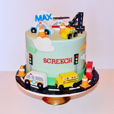 Construction Vehicle Cake Ideas, Vehicles Theme Cake, Vehicle Cake Design, Transport Cake Ideas, Vehicle Cakes For Boys, Transportation Cakes For Boys, Vehicles Birthday Cake, Vehicle Birthday Cake, Vehicle Theme Cake