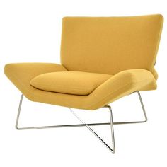 a yellow chair sitting on top of a metal frame