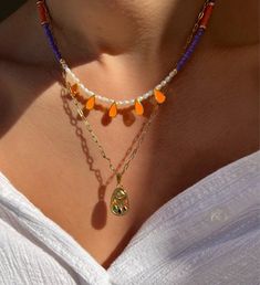 Everyday Gold Evil Eye Necklace Long Evil Eye Pendant Summer - Etsy Summer Vacation Jewelry With Evil Eye Detail, Cute Evil Eye. Necklaces, Orange Teardrop Jewelry With Colorful Beads, Handmade Orange Teardrop Necklace, Evil Eye Layered Necklace, Bohemian Gold Charm Necklace With Evil Eye, Multicolor Spiritual Evil Eye Necklace, Orange Enamel Dangle Jewelry, Gold Evil Eye Necklace