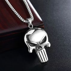 PLEASE READ THIS DESCRIPTION CAREFULLY! First of all, you are warmly welcomed to my newly started Etsy shop! This High-quality gothic punisher skull pendant necklace is made in stainless steel. The pendant has 52mm in height 35mm in width & 36g in weight. This has a better metal structure. Therefore do not fade. It is 100% handmade and of exquisite quality. This classic necklace can be delivered to some countries like the UK within 7-14 DAYS. These days this necklace is available at a SPACIAL DI Halloween Skull Print Jewelry For Streetwear, Halloween Skull Print Jewelry, Punk Skull Stainless Steel Necklace, Punk Skull Shaped Stainless Steel Necklace, Skull Print Metal Jewelry For Streetwear, Punk Skull Necklace In Stainless Steel, Starting Etsy Shop, Marvel Jewelry, Mens Chain