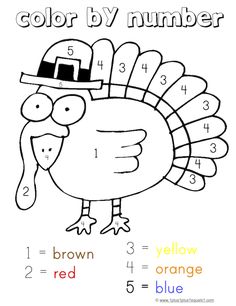 the color by number turkey is shown with numbers on it and an orange, red, yellow