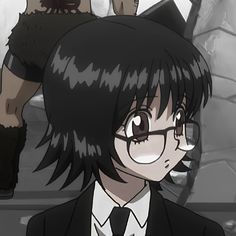 an anime character with black hair and glasses