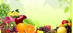 an image of fruits and vegetables on a green background