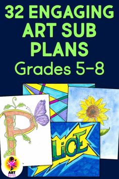 A variety of 32 engaging, open ended middle school art sub plans. Simple, easy to follow one page lessons, complete with 8.5x11 step by step and finished examples. #middleschoolartsubplans Art Sub Lessons, Art Sub Plans, 8th Grade Art, Sub Plan, Art Lessons Middle School, Engaging Lessons, High School Art, Art Lessons Elementary, Middle School Art