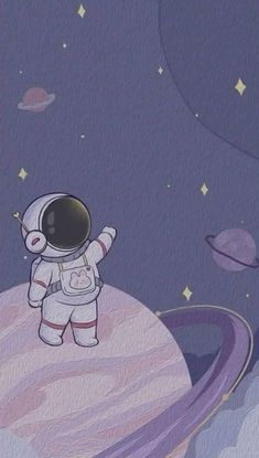 an astronaut standing on top of a planet with the moon and stars in the background