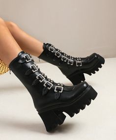 Black Gladiator Boots | Miyeon - (G)I-DLE 35 Luxury Black Boots For Festival, Edgy Luxury High Heel Platform Boots, Luxury Edgy Boots For Party, Luxury Edgy Heeled Boots For Party, Gladiator Boots, Punk Rock Outfits, Goth Subculture, Fashion Chingu, Rock Outfits