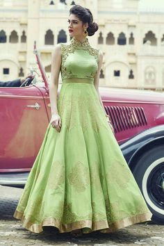 Lehenga For Wedding, Lehenga For Girls, Party Wear Gowns, Crop Top Lehenga, Lehenga Gown, Party Wear Gown, Green Gown