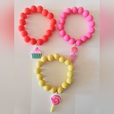 Beautiful 3 Colors! Yellow, Hot Pink, Hot Orange Very Fashion! Fun Yellow Jewelry For Birthday, Pink Novelty Bracelets For Party Favors, Fun Yellow Round Beads Jewelry, Yellow Adjustable Playful Bracelets, Adjustable Yellow Playful Bracelets, Playful Adjustable Yellow Bracelets, Adjustable Yellow Playful Beaded Bracelets, Yellow Adjustable Beaded Bracelets Playful Style, Fun Yellow Round Beaded Jewelry