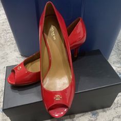 Original Coach Delilah Patent Heels With Original Box. Used Once In New Excellent Condition. Need More Info Please Ask As Per Item Is As Is No Refund Or Exchanges. Patent Heels, Coach Shoes, Shoes Women Heels, Original Box, Shoes Heels, Women Shoes, Heels, Red, Women Shopping