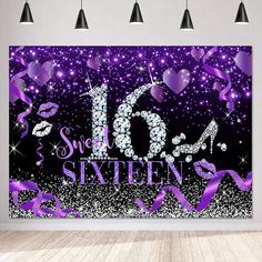 an image of the 10th birthday wallpaper mural in purple and silver with glitters