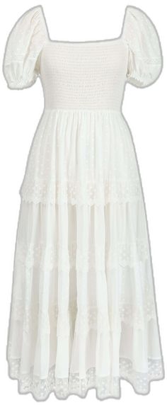 Lace Dresses With Ruffled Tiered Skirt, Summer Lace Dress With Ruffled Skirt, Elegant Swiss Dot Dress For Spring, Elegant Spring Dress With Swiss Dot, Lace Dress With Ruffled Skirt For Garden Party, Spring Dress With Lace Trim And Tiered Skirt, Lace Ruffled Skirt Dress For Garden Party, Lace Ruffled Dress For Garden Party, White Chiffon Feminine Skirt