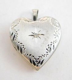 Vintage Sterling Silver Natural Diamond Heart Pendant Locket 925 3.4g 1 Inch | eBay Classic Double Heart Locket Jewelry, Victorian Jewelry With Heart Charm For Anniversary, Classic Heart Jewelry For Collectibles, Classic Heart-shaped Collectible Jewelry, Classic Heart Shaped Collectible Jewelry, Antique Double Heart Jewelry For Anniversary, Classic Double Heart Engraved Jewelry, Classic Engraved Double Heart Jewelry, Vintage White Gold Jewelry With Heart Charm