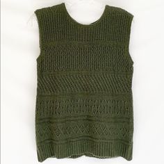 Anthropologie Six Crisp Days Sleeveless Knit Sweater Back Button Closure 60% Viscose, 22% Polyester, 13% Nylon, 5% Angora Olive Green Size Medium / Large Approximate Measurements With Garment Lying Flat: Underarm To Underarm- 17” Length- 21” New With Tags! Knitted Sleeveless Fall Top, Fall Sleeveless Knitted Top, Sleeveless Knitted Fall Tops, Pointelle Knit Sleeveless Sweater Vest For Layering, Sleeveless Pointelle Knit Sweater Vest For Layering, Sleeveless Pointelle Knit Sweater Vest, Knitted Tank Top For Layering, Knit Tank Top For Layering, Casual Green Sleeveless Sweater